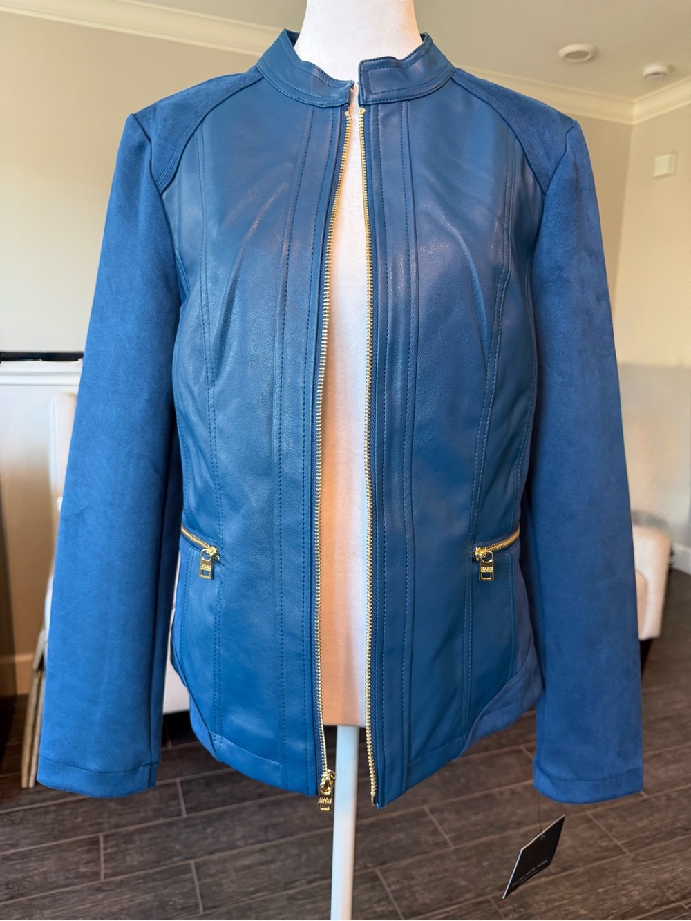 Marc New York Royal Blue Leather & Suede Zip Jacket